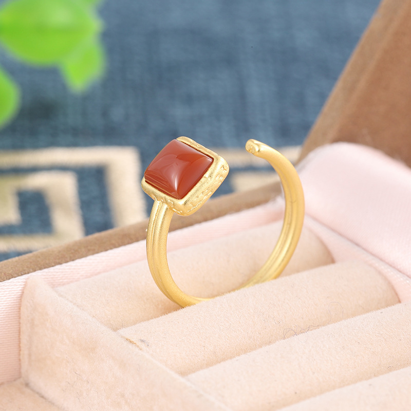 

925 Sier Inlaid Red Agate Square Ring Fashion Clear Beautiful Temperament Valentine's Day Gift for Girlfriend, Silver