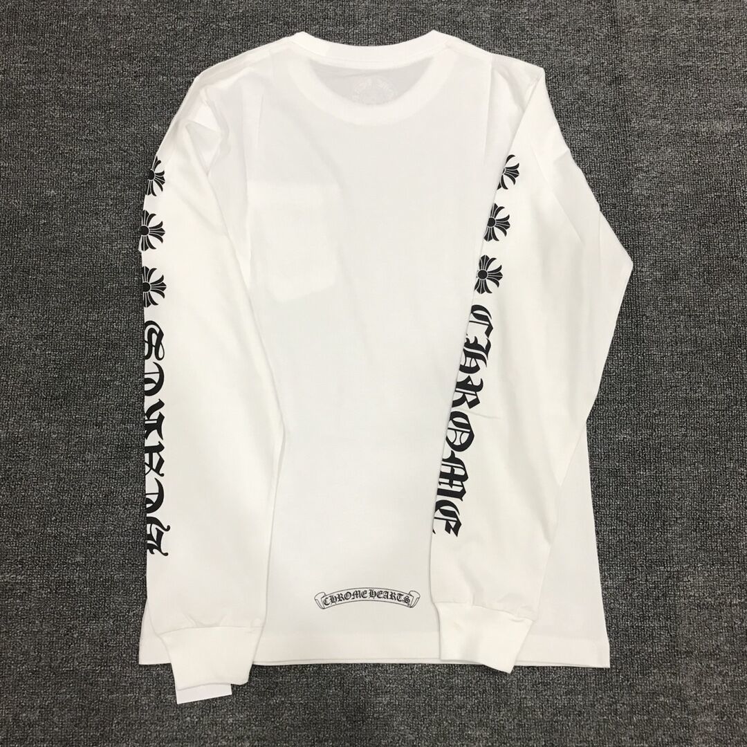 

high end kroja Sanskrit horseshoe Autumn pure cotton round neck long sleeve T-shirt for men and womenChrome heart, Black