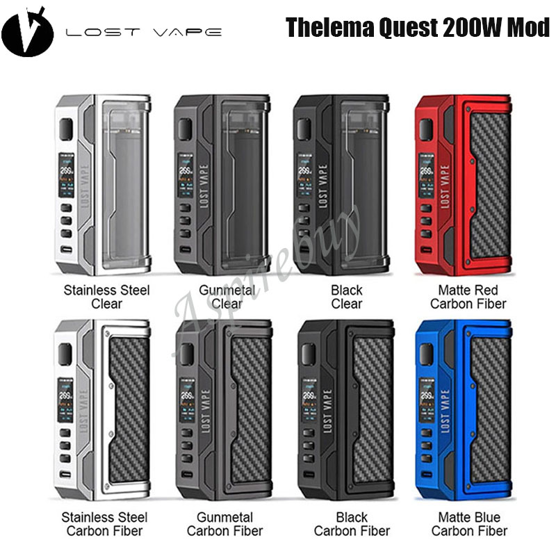 

Lost Vape Thelema Quest 200W Mod Powered by Dual 18650 Battery 0.96 inch Display Screen 2.0 Chip with Type-C Charging Lostvape E-cigarette Authentic