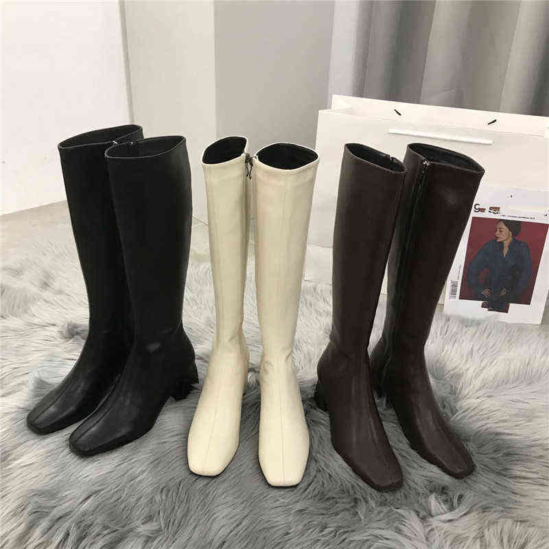 

HOT Women Knee High Boots Female Fetish Zipper Knight White Boots Platform Winter Brown Booties Lady Low High Heels Shoes Y1125, Beige