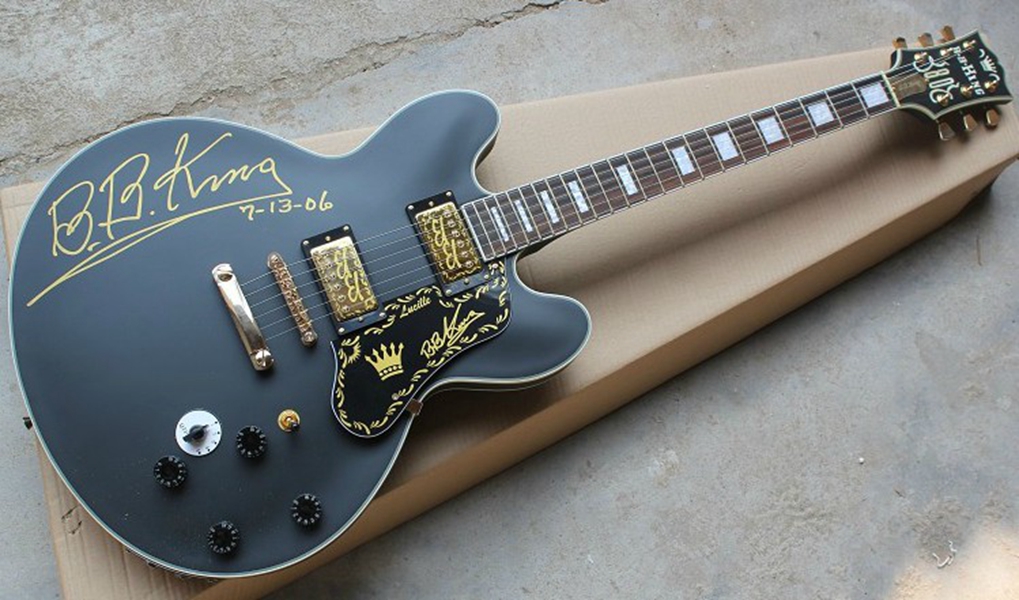 

80th Anniversary B.B King Lucille Matte Black Hollow Electric Guitar Double Output Jacks, 5 Way Speed Switch, Gold Hardware