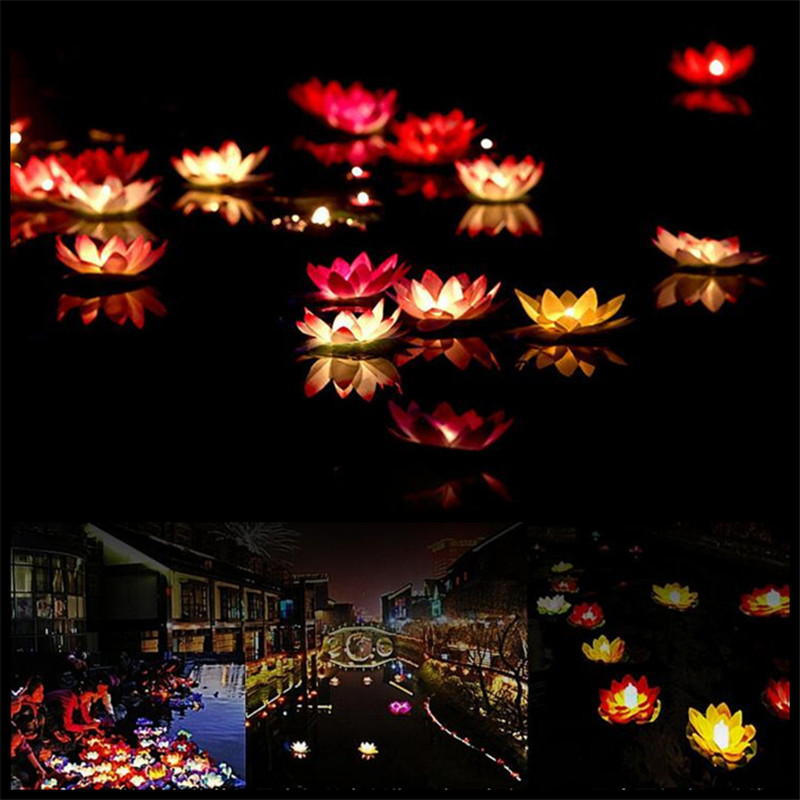 

20 CM Artificial Silk Lotus Flower Party Decor Wishing Lanterns Floating Water Candle Lights For Wedding Christmas Birthday Decoration