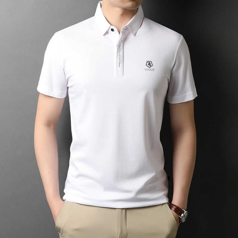 

men's 2021 spring and summer lapel solid color embroidery paul polo shirt thick bead 100 cotton pullover men's t-shirt, White;black