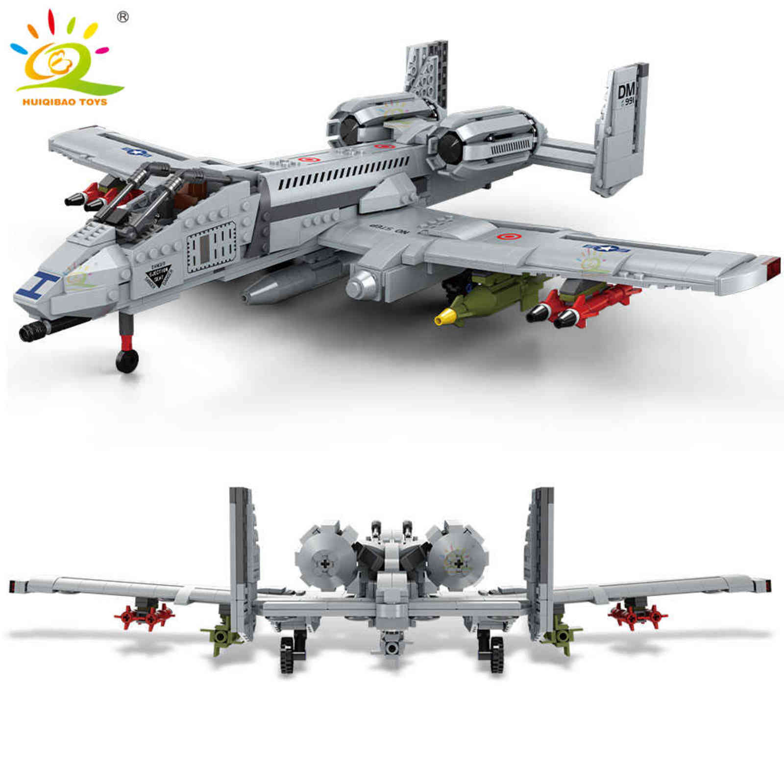 

HUIQIBAO 1050PCS US A-10 Attack Warthog Airplane Building BlockS Military Army City Plane Model Bricks Children Toys For Boy H1103