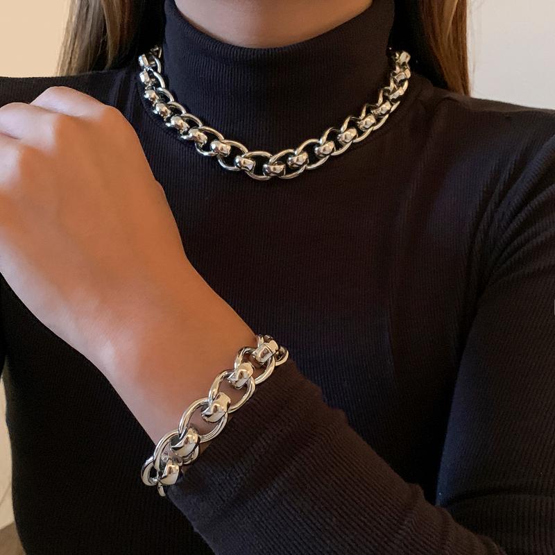 

Chokers Lacteo Punk Big Thick Chunky Choker Necklace For Women Men Gothic Metal O Lock Cuban Clavicle Chain Jewelry Accessories