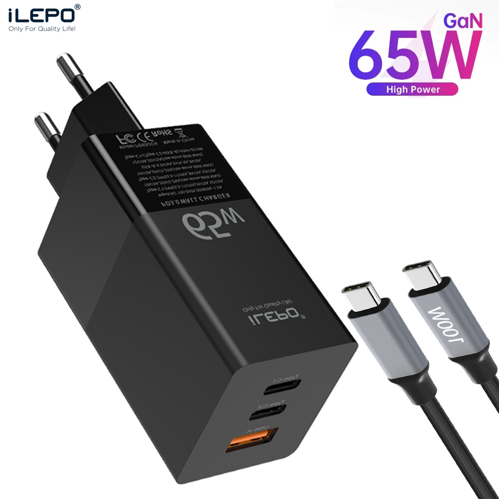 

ILEPO GAN 65W USB C Charger Quick Charge QC4.0 PD3.0 USB-C With 100W Cable Type C Fast USB Charger For Macbook iPhone12 Samsung
