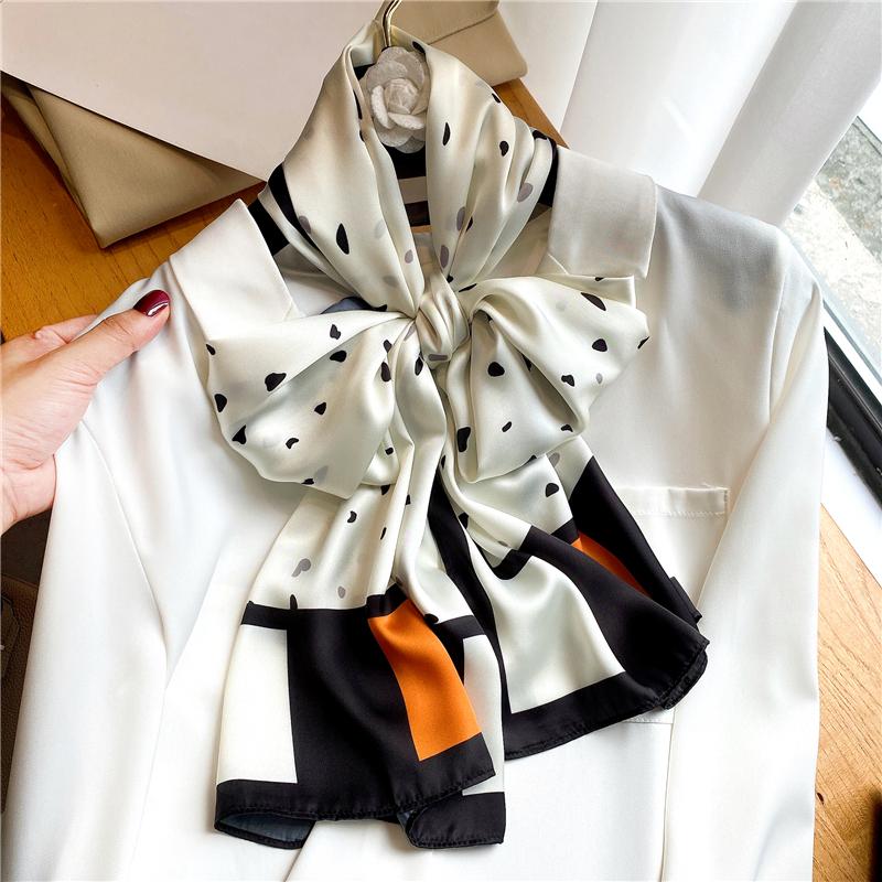 

Scarves Luxury Design Silk Skinny Scarf Women Fashion Muslim Hijab Bandana Shawl Female Headband Bag Wraps Foulard Neckerchief 160x40cm, Blue;gray