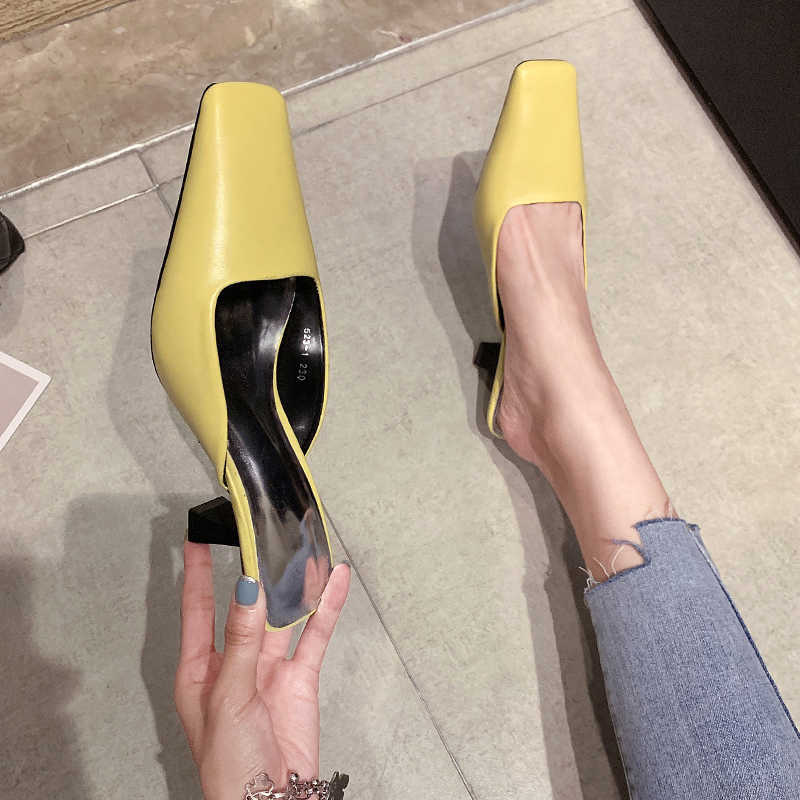 

Women's Elegant Mules Woman Casual Slippers Ladies Low Heels Fashion Female Pointed Toe Shoes Women Candy Colors Footwear 210611, Yellow