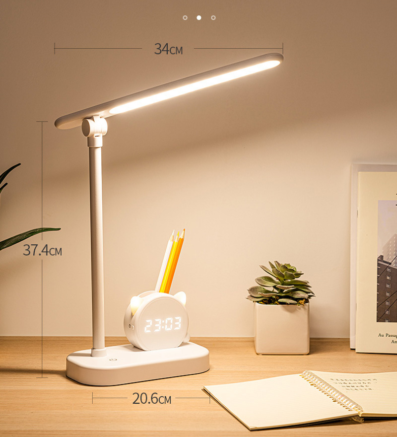 

Creative Pen Holder with Clock Eye Protection Table Lamps for Student Dormitory Study Large Capacity Super Long Endurance Desk Lamp