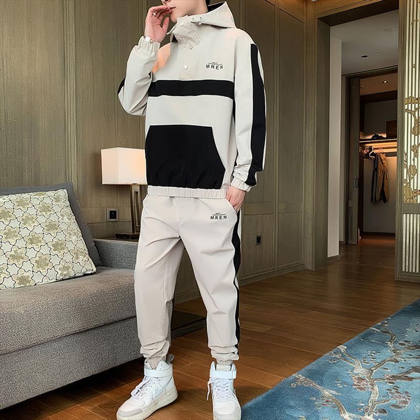 

Streetwear Cargo Pullover Hooded Mens Tracksuit 2 Pieces Sets Jackets And Pants Loose Fit Hip Hop Jacket, Gray