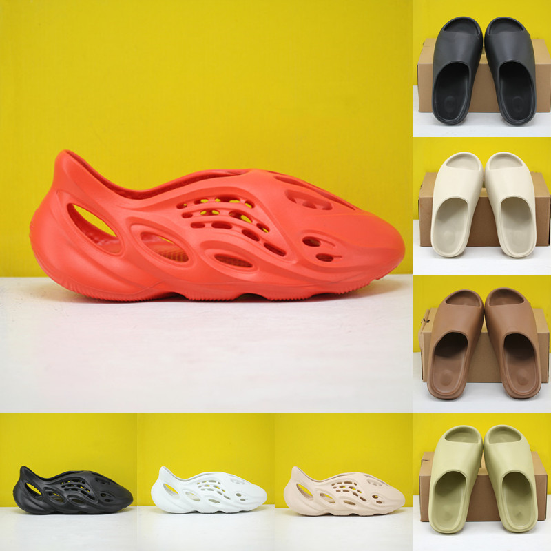 

2021 Men women shoes beach slippers foam runner desert sand earth brown resin bone triple white black high quality mens Lazy sandals 36-45