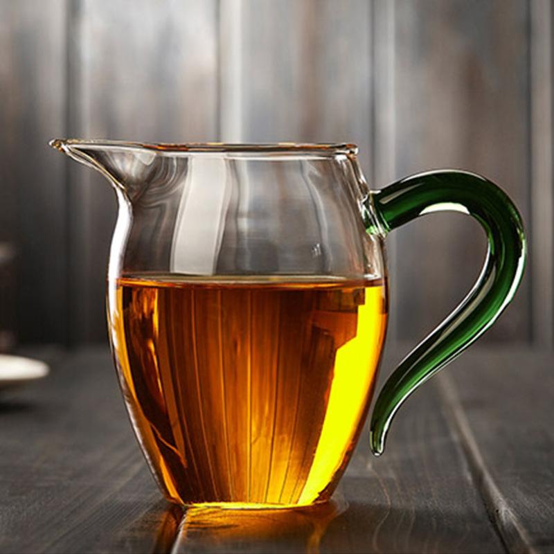 

Cups & Saucers Thickened Glass Fair Cup Heat-resistant Tea Separator Colour Belt Handle Haikungfu Ceremony Set Accessories