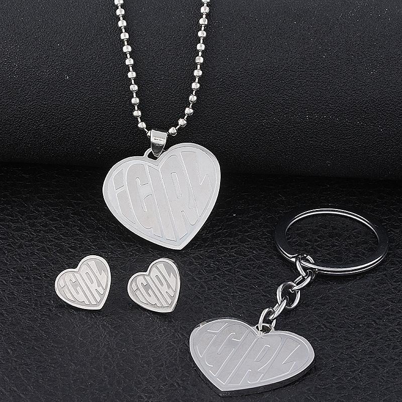 

Earrings & Necklace I GIRL Letter Keychain Love Trend Hip Hop Accessories Gift Stainless Steel, Silver