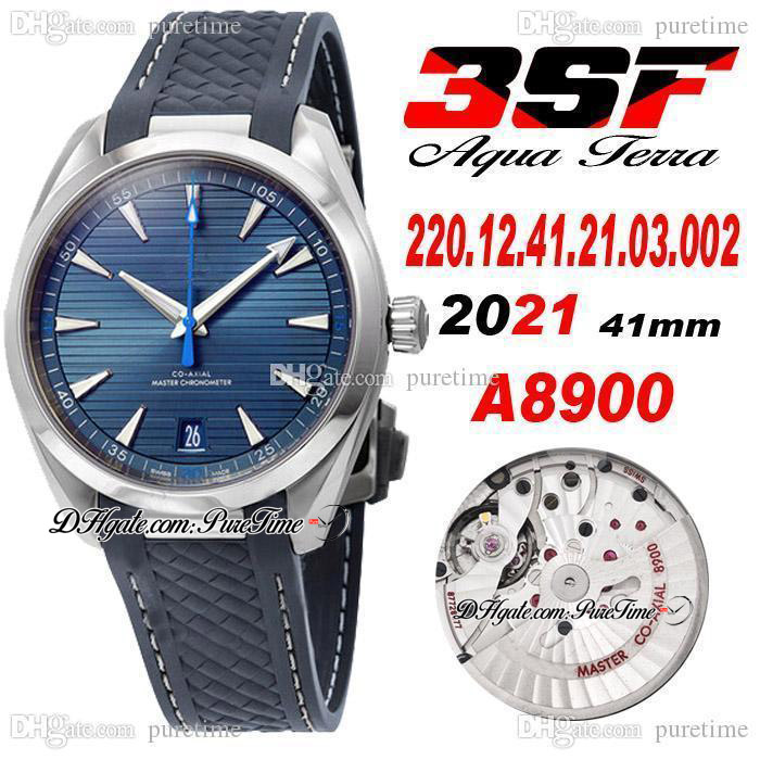 

3SF Aqua Terra A8900 Automatic Mens Watch Steel Case Blue Horizontal Teak Pattern Dial Stick Rubber With White Line Super Edition 2220.12.41.21.03.002 Puretime 01a1, Customized waterproof service