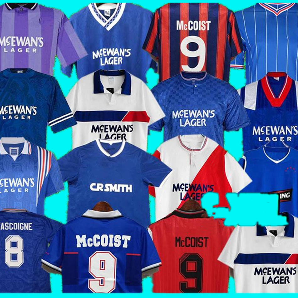 

Glasgow Rangers Retro jerseys 1987 1990 1992 1994 1995 1996 special edition 08 09 82 83 blue Vintage kits GASCOIGNE Classic football shirts, Black;yellow