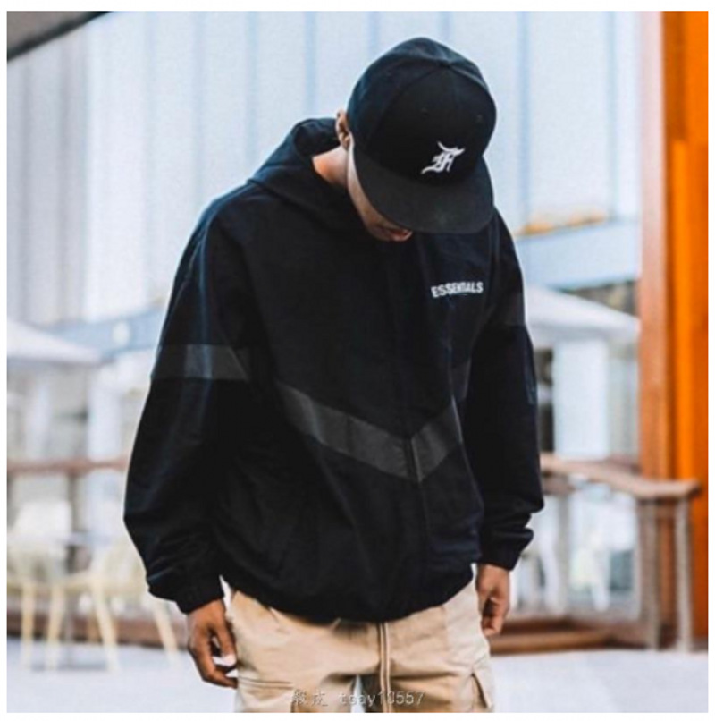 

Men's Hoodie Fashion Street Reflective Striped Jacket Arcade Trend Double Layer Waterproof Hooded Coat Men's All Match Series Autumn Winter Essential Coat, White