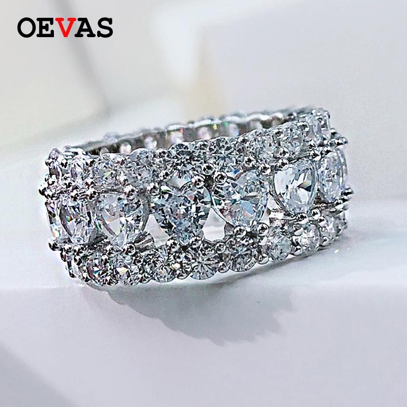 

Cluster Rings OEVAS 100% 925 Sterling Silver Sparkling Full High Carbon Diamond 1 Row Hollow Out Heart Wedding For Women Fine Jewelry, Golden;silver