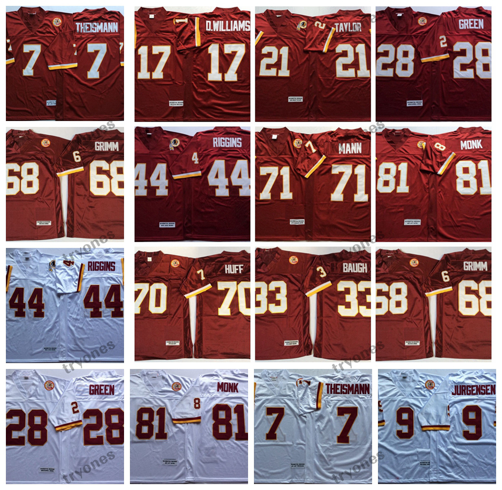 

Mens Vintage Jurgensen 7 Joe Theismann John Riggins Football Jerseys Darrell Green Grimm Art Monk 17 Doug Williams Charles Mann 21 Sean Tayl, Black;red