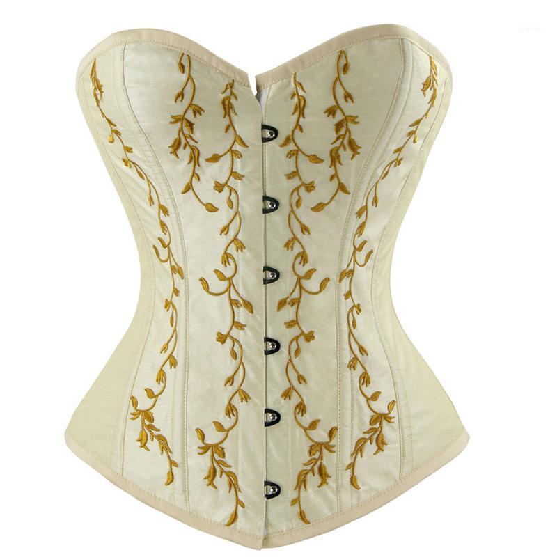 

Sexy Womens Spiral Steel Boned Waist Training Corset Bustiers Embroidery Lingerie Corselet Punk Modeling Gothic Korset & Corsets, Beige