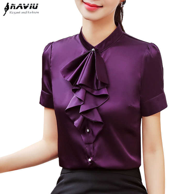 

Eelgant Ruffles Shirt Women Summer Fashion Temperament Short Sleeve Chiffon Blouses Office Ladies Plus Size Work Tops 210604, White