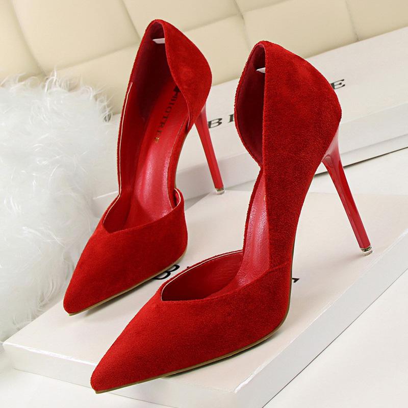 

Dress Shoes Temperament Suede Ladies Sexy Pumps Black Wedding Basic Stiletto Red High Heels Women Professional Pink Office Commuting