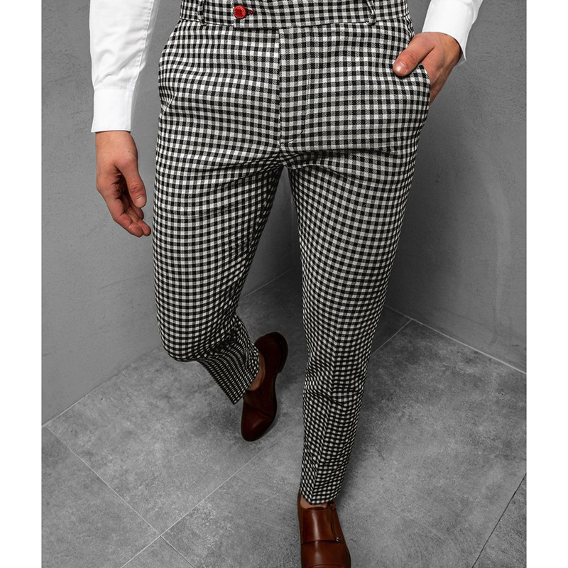 

Men's Casual Pants Pocket Full-length Pants Casual Daily Micro-elastic Plaid Cotton Blend Breathable Outdoor Waist, Black