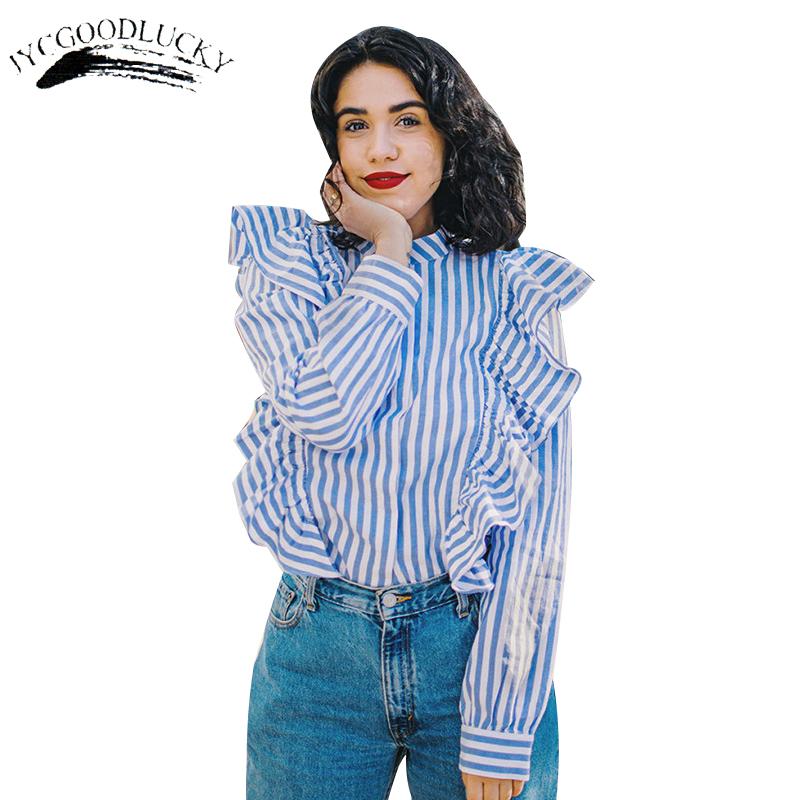 

Women' Blouses & Shirts Fashion Ruffles Striped Vintage Women Long Sleeve Autumn Tops Female 2021 Arrival Blouse Unique Top, The picture color