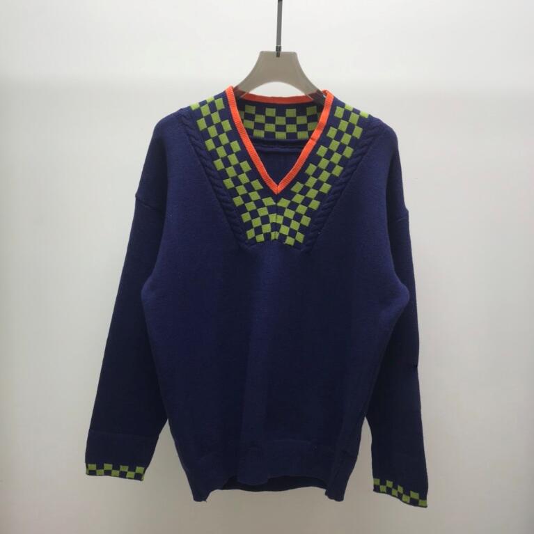 

21SS Paris spring autumn noble brand luxury fashion plaid neckline sleeve letter knitted sweater celebrity men's designer high-quality