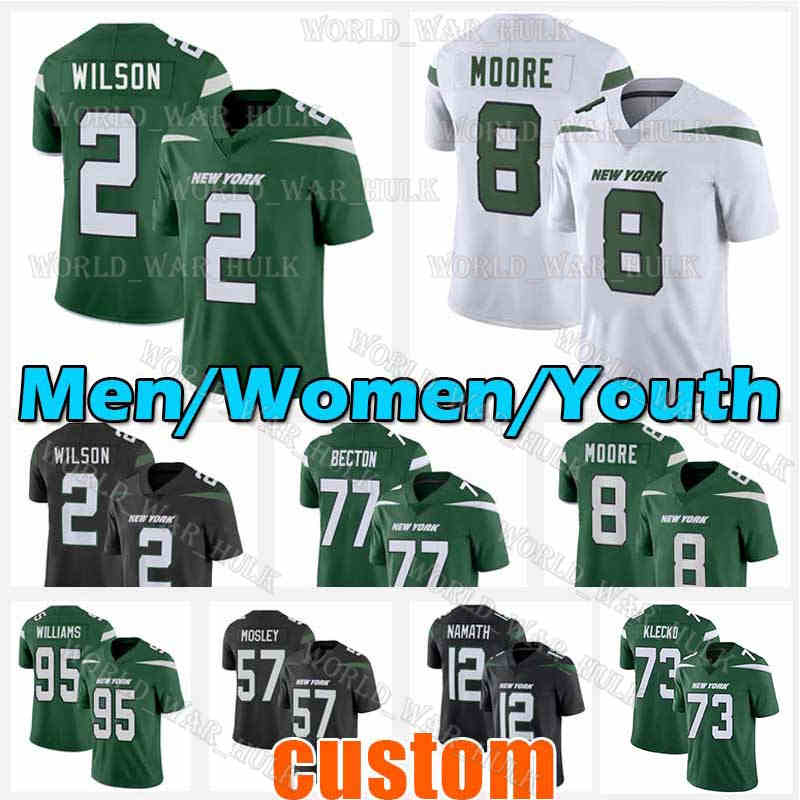 

2 Zach Wilson Football jersey 8 Elijah Moore Michael Carter Jet Corey Davis Joe Klecko Mekhi Becton CJ Mosley Alijah Vera-Tucker Namath Quinnen Williams Curtis Martin, Custom women (pen qi ji)