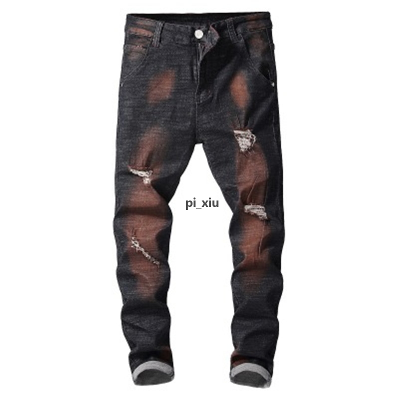 

Hot Selling Men &#039 ;S Retro Hole Pants Casual Fashion Elastic Jeans Male European Style High Quality Pants G, Black