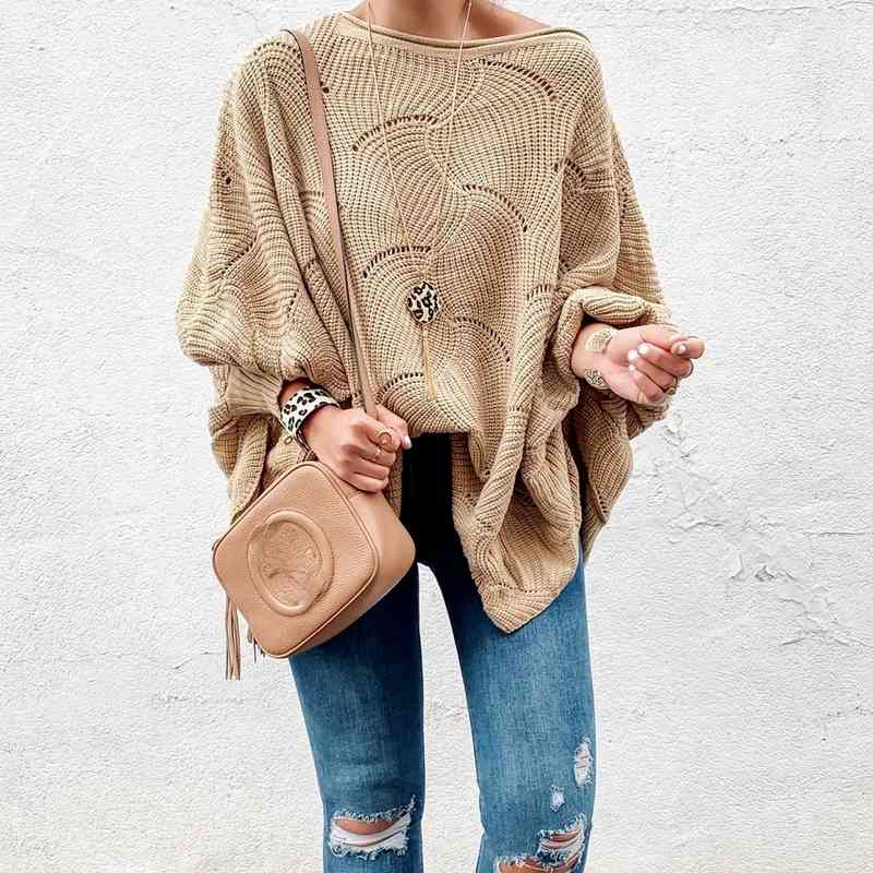

Fashion Women Autumn Winter Sweaters Hollow Out Design See Throough O-Neck Long Sleeve Solid Color Casual Loose Knitted Top 210603, Light gray
