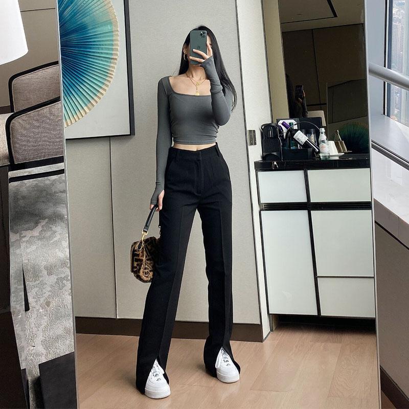 

Limiguyue Spring Skinny Long Pencil Split Suit Pants Women Elegant Black Trousers High Waist Office Lady Full Length K371 Women' & Capris