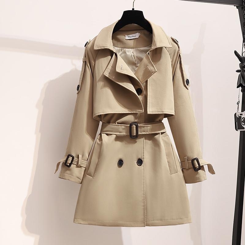 

Women' Trench Coats -3XL Autumn Streetwear Simple Coat British Windbreaker Female Casual Raincoat Short Jaquetas Mujer, Black
