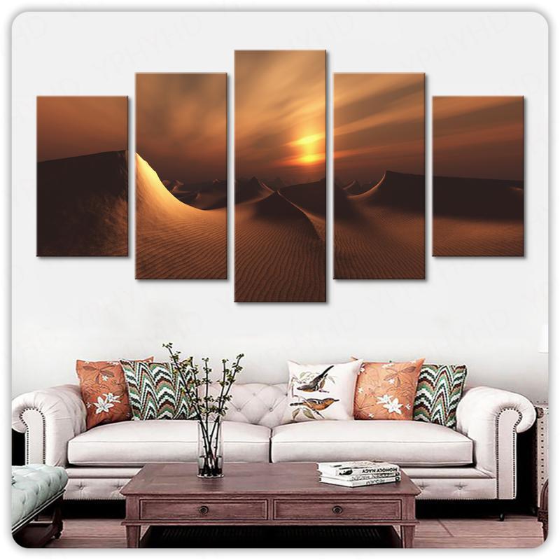 

Paintings Living Room Wall Art Pictures HD Printed On Canvas 5 Panel Desert Sunset Scenery Modern Painting Home Decoration Posters Framed