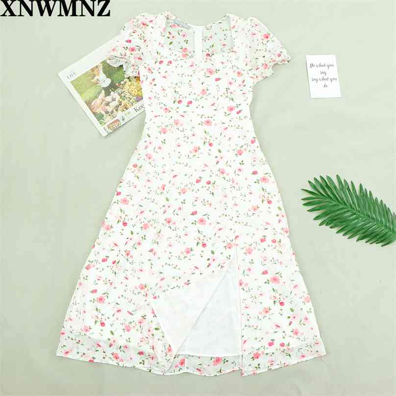 

Summer Fashion Casual Square Collar High Waist Zipper Patchwork Puff Sleeve Front Print Long Dress Women robe 210520, Green