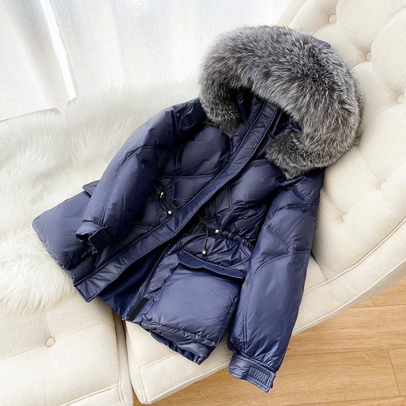 

down Real Fox Fur collar Women Hooded Winter Coat 90% White Duck Down Jacket Thick Warm Parkas Snow Outerwear, Black