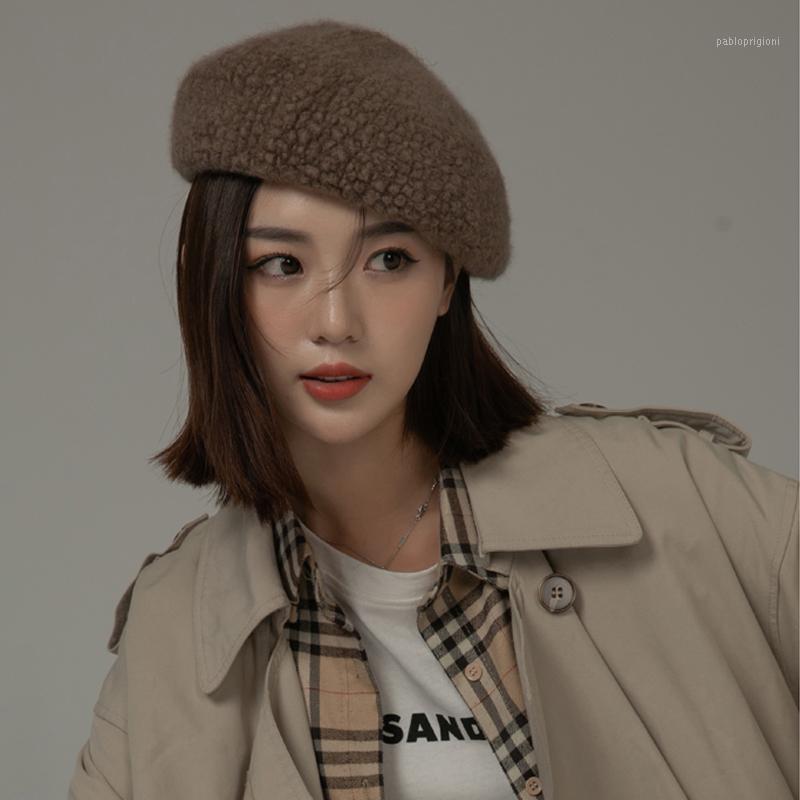 

Berets Foux Beret Hats Women Autumn Winter Spring Angora Hair Pure Color Keep Warm Adjustable Rope Japanese Style Fashion, Black