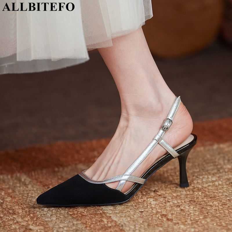 

ALLBITEFO flock outside fashion sheepskin genuine leather insole women sandals sexy women heels shoes cool summer beach sandals 210611, As picture