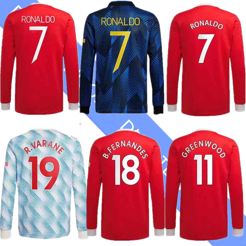 

Long sleeve Man soccer jerseys 21 22 RONALDO SANCHO 25 Manchester R. Varane Fans TOP UNiTeD BRUNO FERNANDES POGBA RASHFORD football shirt 2021 2022, Black;yellow