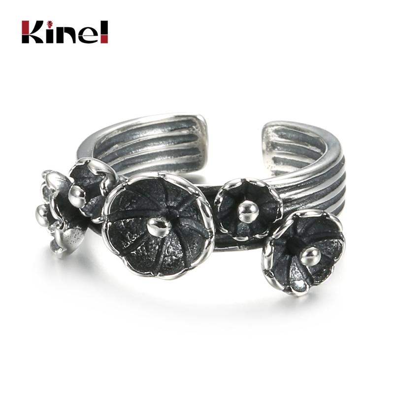 

Cluster Rings Kinel Lotus Open Adjustable Finger For Women Vintage Flower Ring Band 100% 925 Sterling Silver Jewelry Korean, Golden;silver