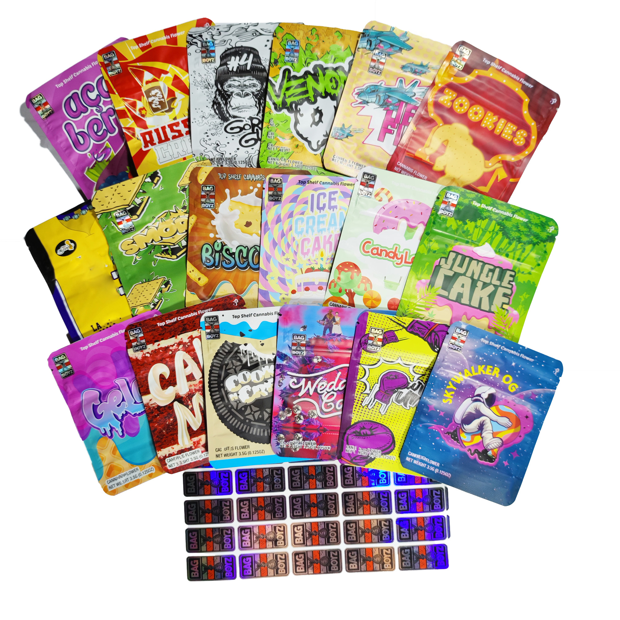 

Bagboyz wedding cake bag Biscotti Candy Land Og mix zookies 3.5g packaging bags flower medicated resealable edibles backpack boyz package with hologram stickers