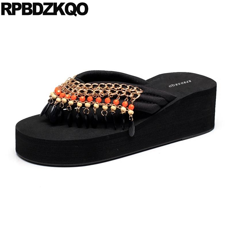 

Slippers Flip Flop Slides Flatforms Chain 2021 Pearl High Heel Beaded Platform Sandals Ladies Brand Designer Shoes Diamond Lady, Black