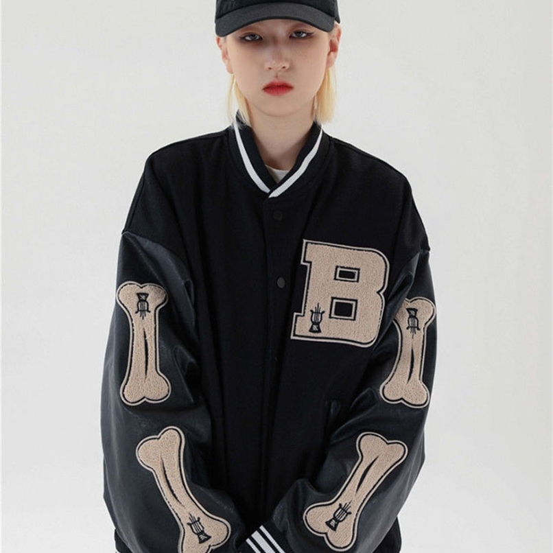 

Bomber Jacket Woman Hip Hop Furry Bone Patchwork Color Harajuku Streetwear Bomber Jacket Woman Baseball Coats Unise 211109, Green