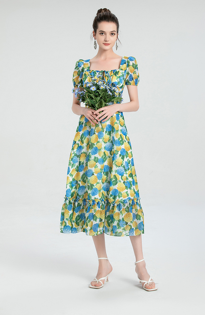 

708 2021 Milan Style Runway Dress Summer Dress V Neck Short Sleeve Flora Print Brand Same Style Empire Womens Dress Fashion High Quality haolai, Black