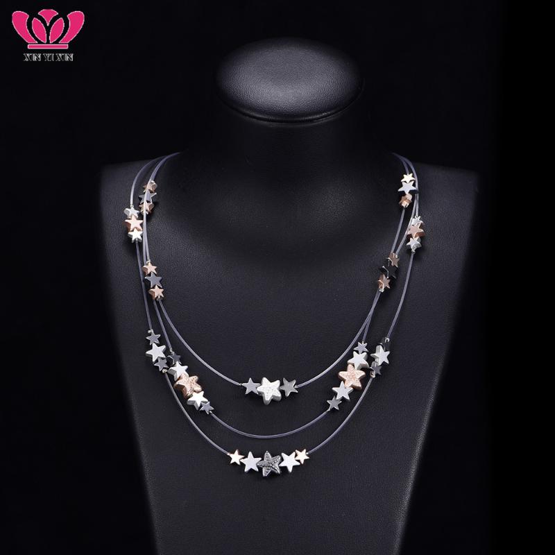

Pendant Necklaces Vintage Multilayer Transparent Fish Line Choker Necklace Gold Color Small Star Charms Fashion Handmade Jewelry Design 2021