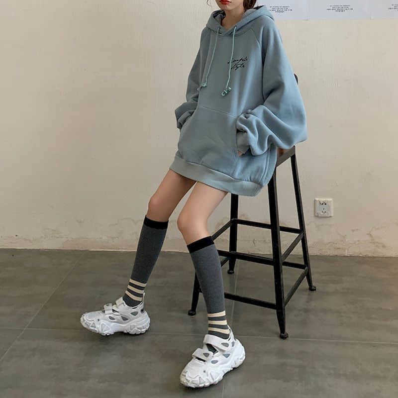 

Plush thick hoodies women winter hooded sweatshirt Korean version loose BF Harajuku style wild long-sleeved jacket top 210526, Blue