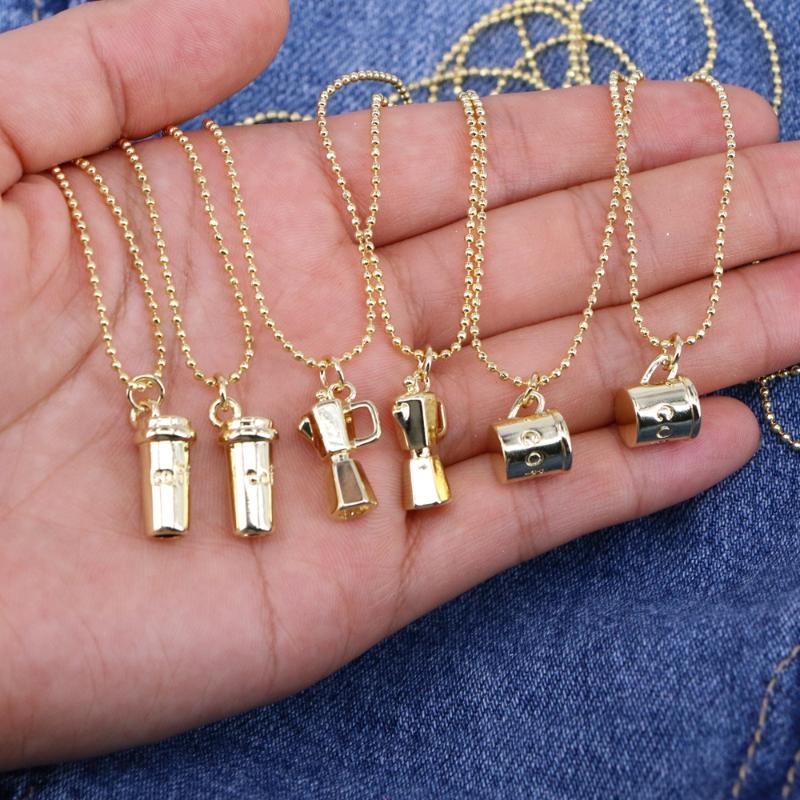

Pendant Necklaces 10PCS, Hip Hop Gold Color 3D Coffee Drink Bottle Cup Pendants Necklace For Women Men Fashion Charms Jewelry