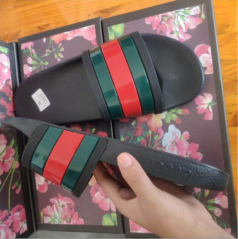 

q-1 Classic men women flat sandal Genuine leather brown flat slipper fashion beach shoes leather slippers Luxary design slides, Black