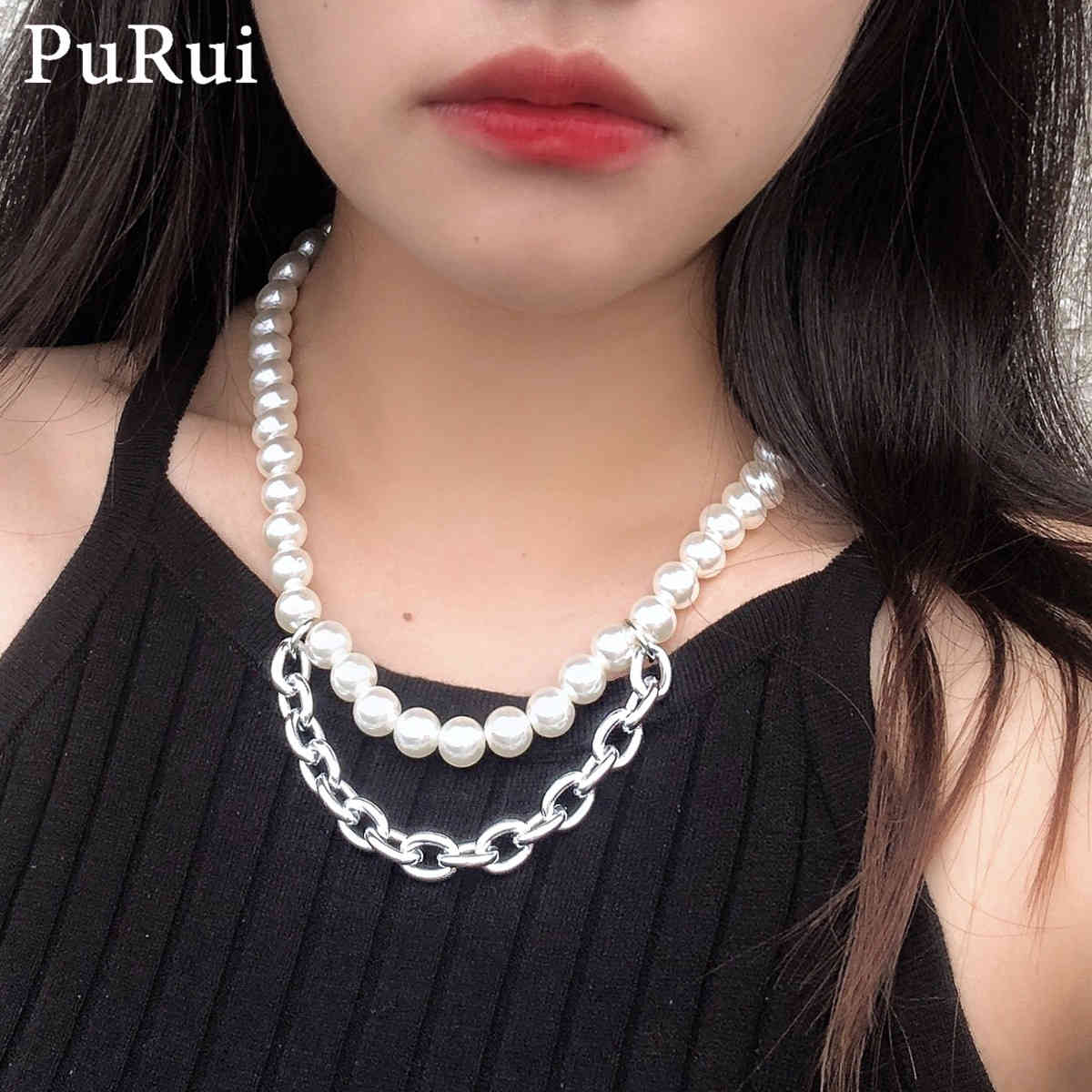 

Purui Pearl Pendant Choker Necklace Baroque Imitation Pearls Chain Layered Pedant Neckalce for Women Men Elegant Collar Jewelry