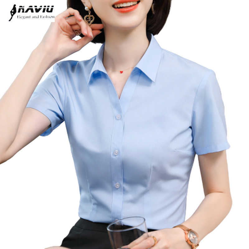 

Short Sleeve Shirt Women Summer Temperament Business Interview Slim Blouses Office Ladies Work Clothes Tops 210604, White